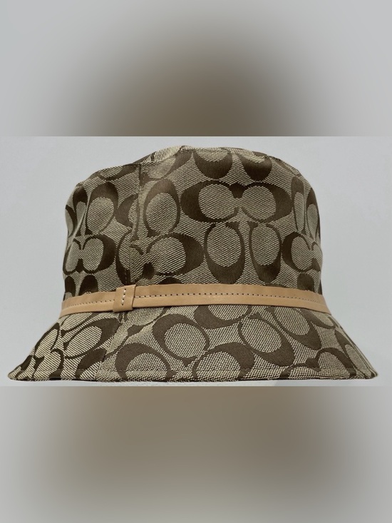 Coach Signature Monogram Canvas Bucket Hat Khaki Tan Brown Leather Petite Small main image 5